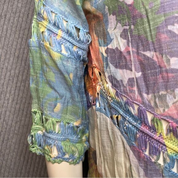 RAIN Crochet Multi-colored Tunic Top Size Small Bohemian Spring 3/4 Sleeve - Picture 7 of 11